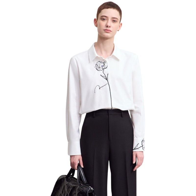 Charlotte - Blouse met rozenborduursel en klassieke kraag