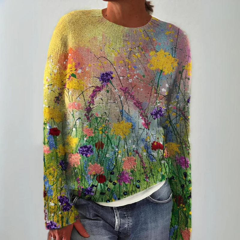 Grace – Gedrukte Trui met Relaxte Pasvorm en Ronde Hals
