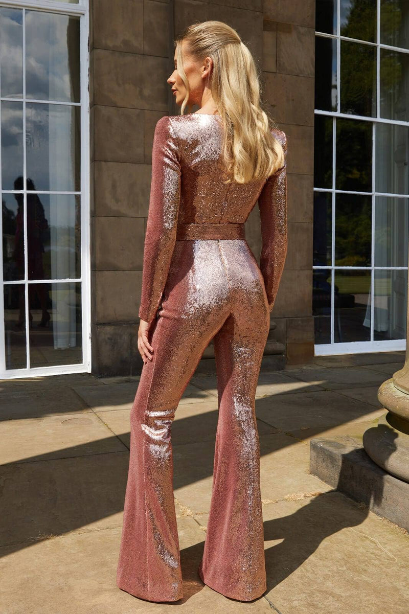 Anita - Lange mouw slanke pasvorm jumpsuit met hoge taille Riem