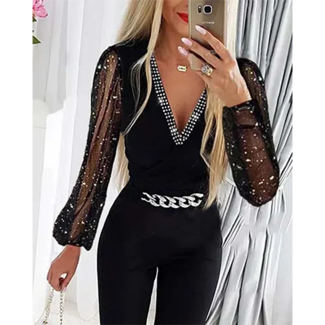 Fiona - Stijlvolle jumpsuit uit één stuk met transparante lange mouwen