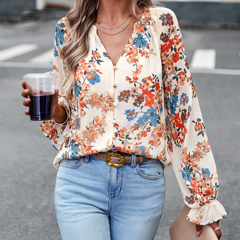 Ani - Elegante blouse met bloemenprint en V-hals