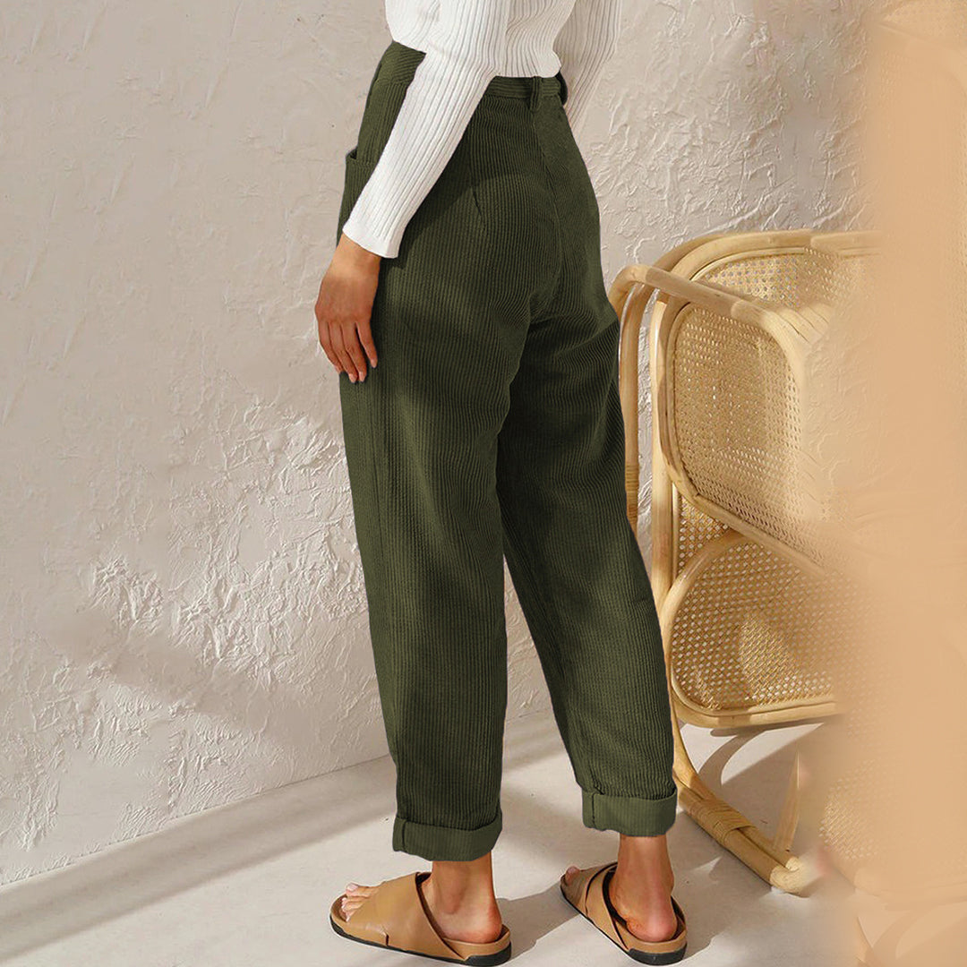Annika - Ontspannen Corduroy broek met hoge taille en zakken