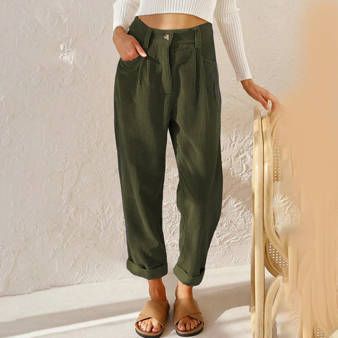 Annika - Ontspannen Corduroy broek met hoge taille en zakken