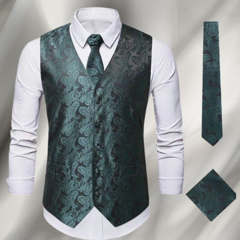 Tony – Elegant bedrukt vest met knoopsluiting en gestructureerde V-hals