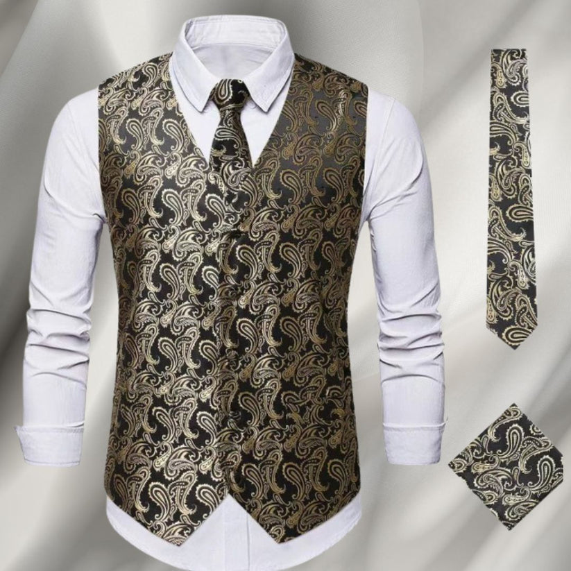 Tony – Elegant bedrukt vest met knoopsluiting en gestructureerde V-hals