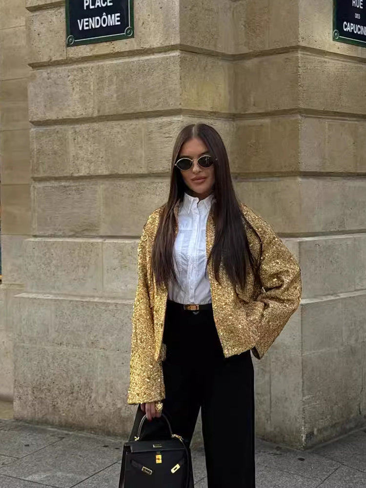 Sarah - Casual Bomberjack Met Gouden Pailetten