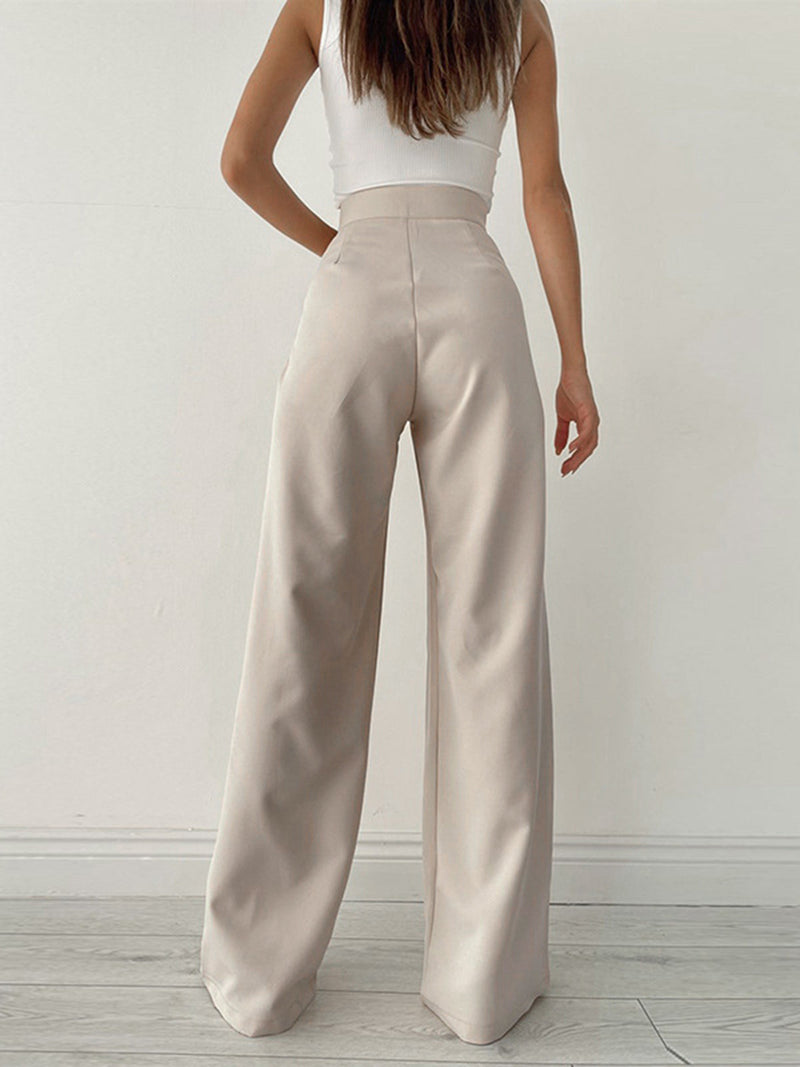 Dany - Broek met wijde pijpen en hoge taille, geplooid ontwerp en trekkoorddetail
