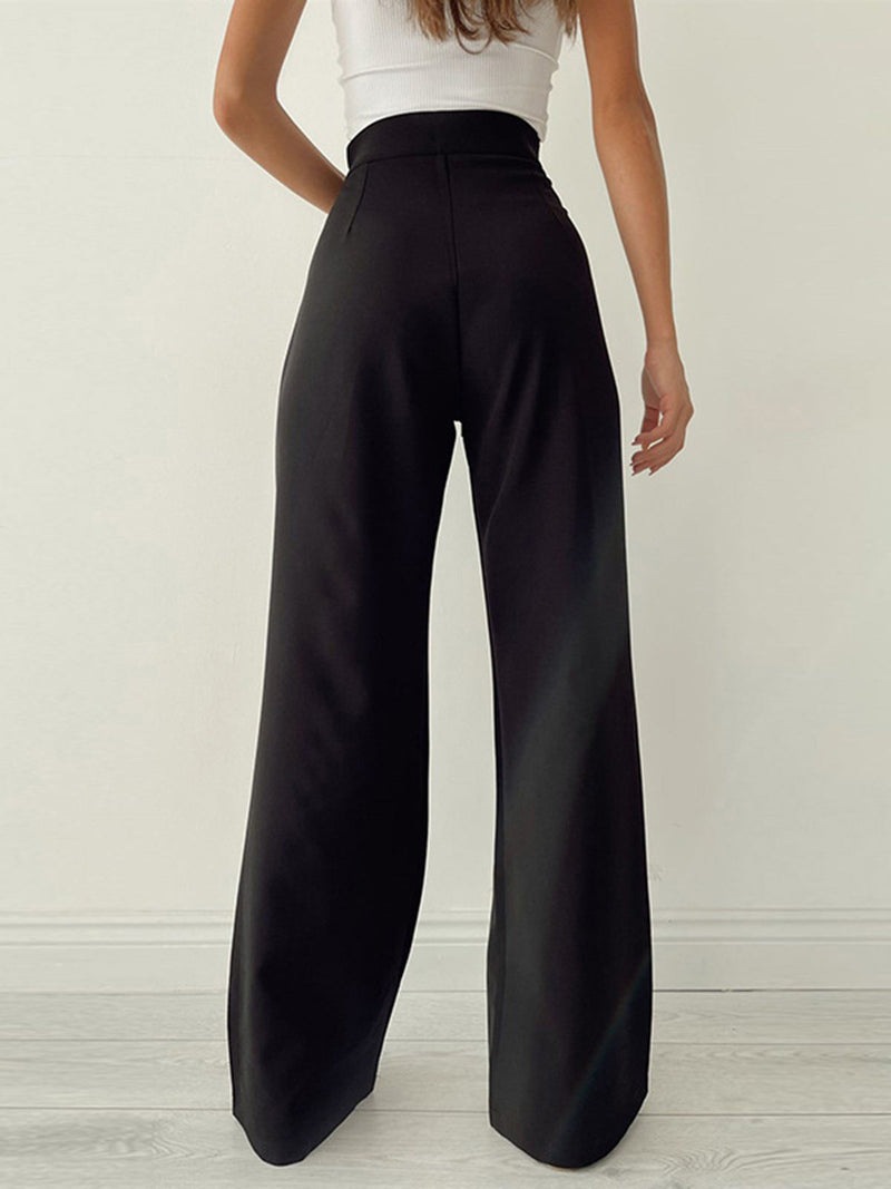 Dany - Broek met wijde pijpen en hoge taille, geplooid ontwerp en trekkoorddetail
