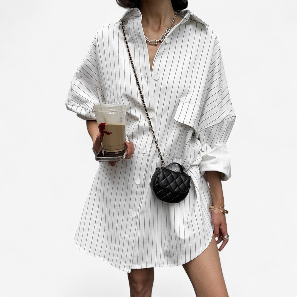 Fenna - Oversized Gestreepte Shirtjurk met Lange Mouwen