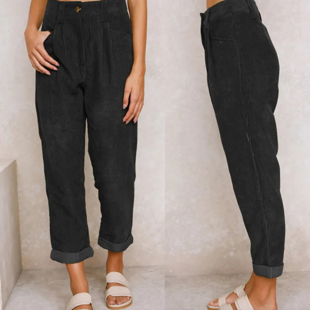 Annika - Ontspannen Corduroy broek met hoge taille en zakken
