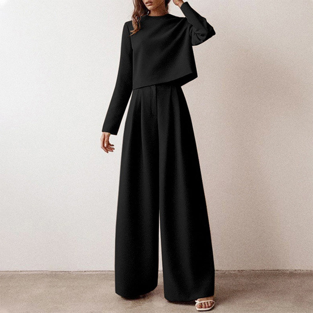 Maya – Elegante tweedelige set met cropped top en wijde broek