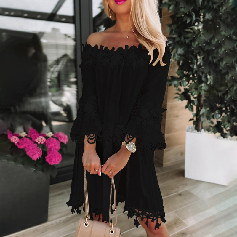 Naina - Elegante off-shoulder jurk met bloemen en kantaccenten