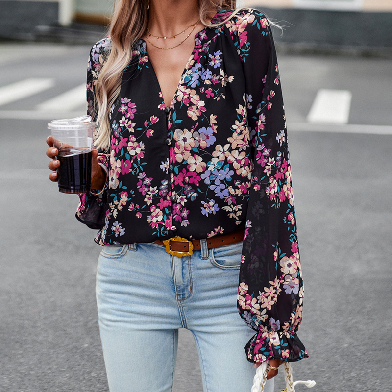 Ani - Elegante blouse met bloemenprint en V-hals