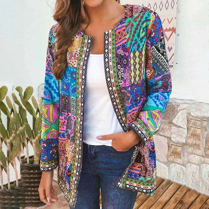Linda - Elegante patchwork-cardigan met ingewikkelde patroon