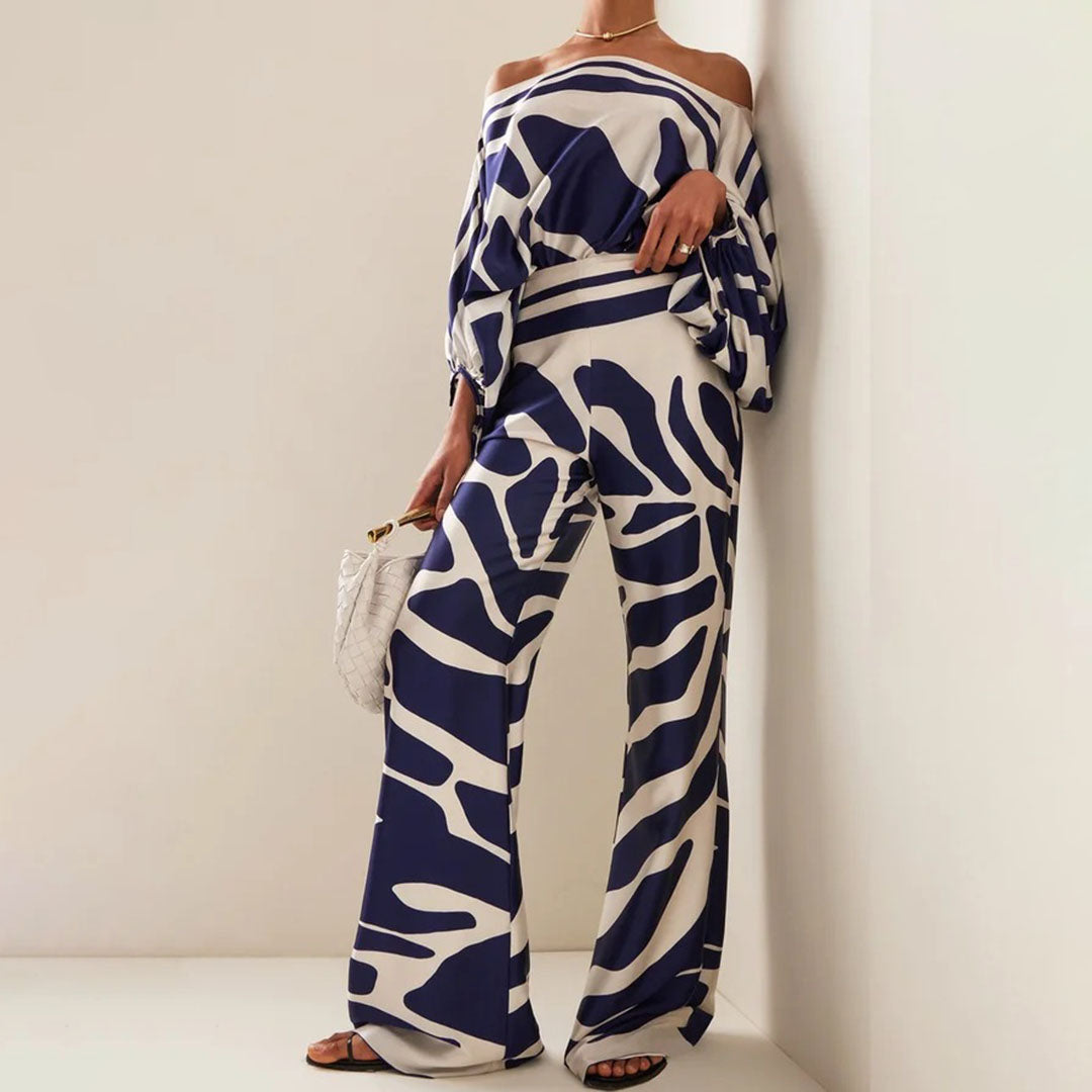 Maya - Elegante tweedelige outfit met willekeurige lijnenprint