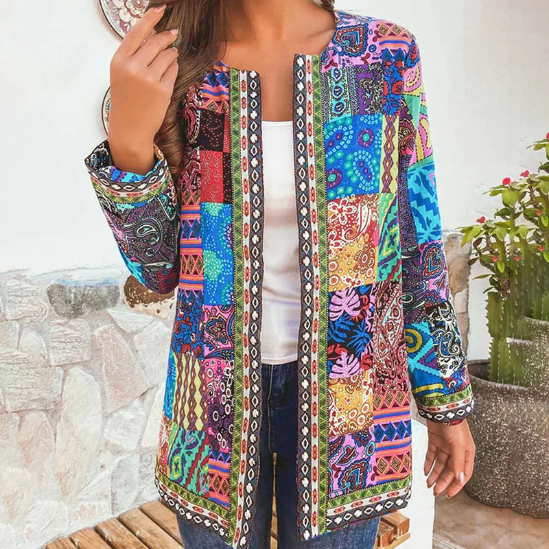 Linda - Elegante patchwork-cardigan met ingewikkelde patroon
