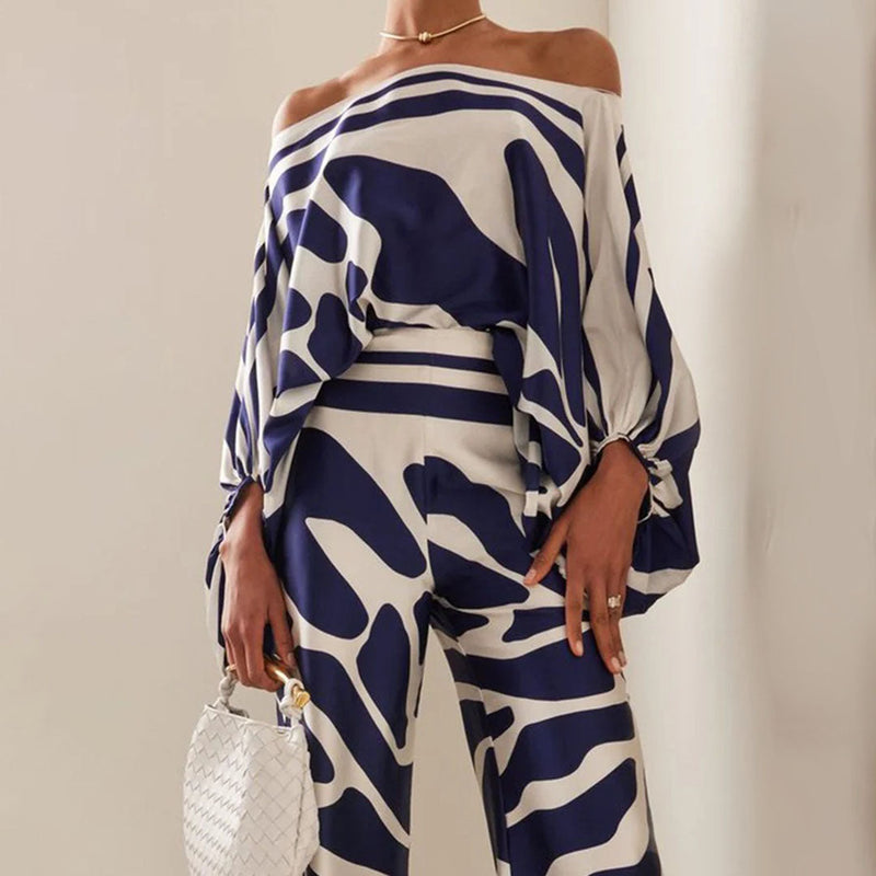 Maya - Elegante tweedelige outfit met willekeurige lijnenprint