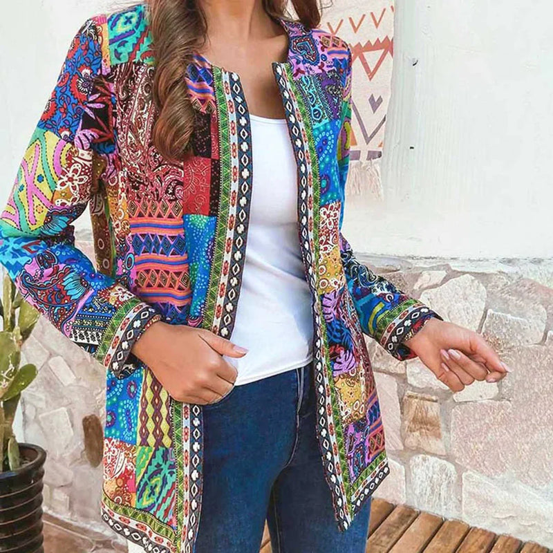 Linda - Elegante patchwork-cardigan met ingewikkelde patroon