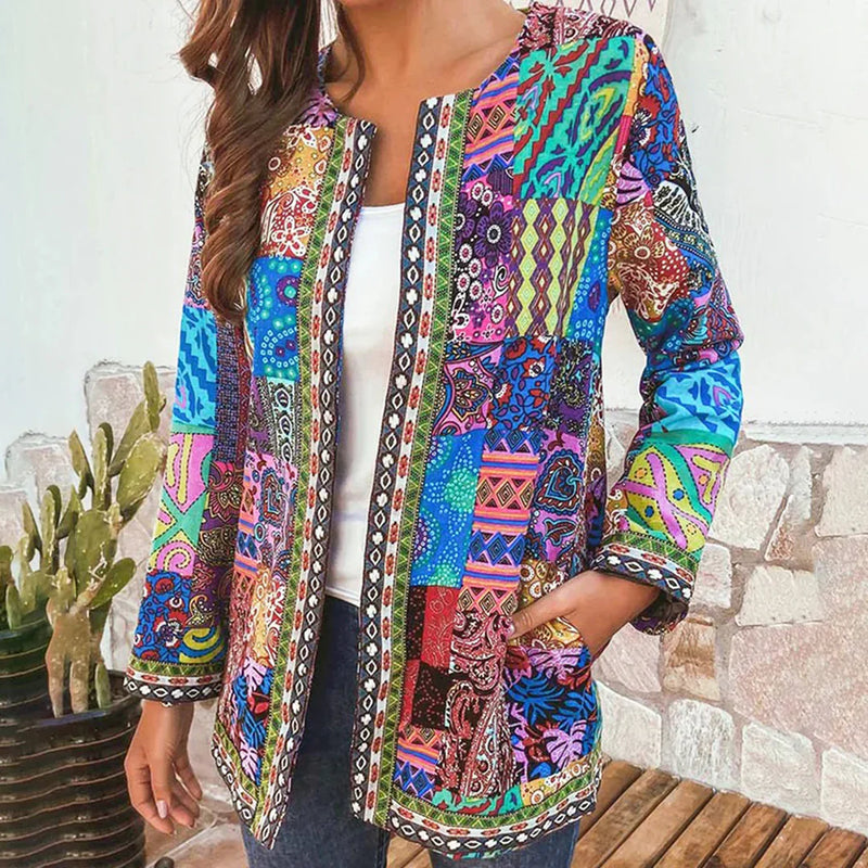 Linda - Elegante patchwork-cardigan met ingewikkelde patroon