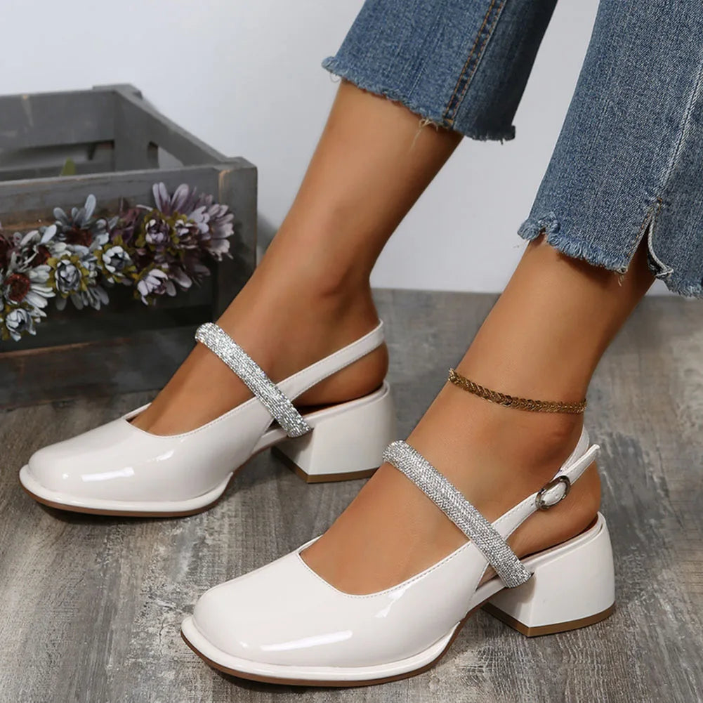 Ivy – Pumps met vierkante neus hoge hak en ondiep uitgesneden bandjes
