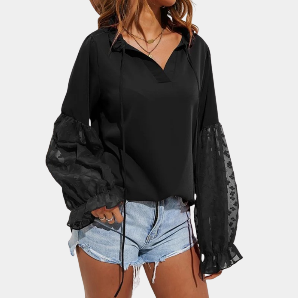 Ella - Elegante V-hals Blouse met Lantaarnmouwen