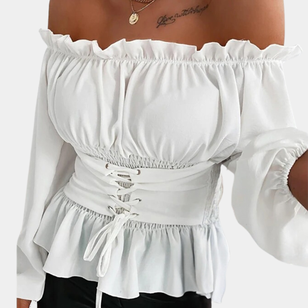 Nova - Schouderloze blouse met verstelbare taillebandjes