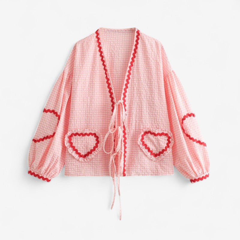 Luna – Blouse met Lange Mouwen V-Hals en Losse Pasvorm