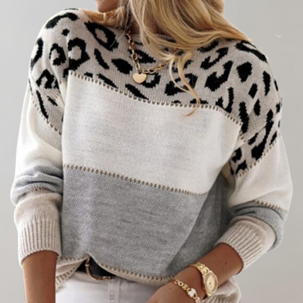 Anna - Elegante Sweater met luipaardprint en ronde hals
