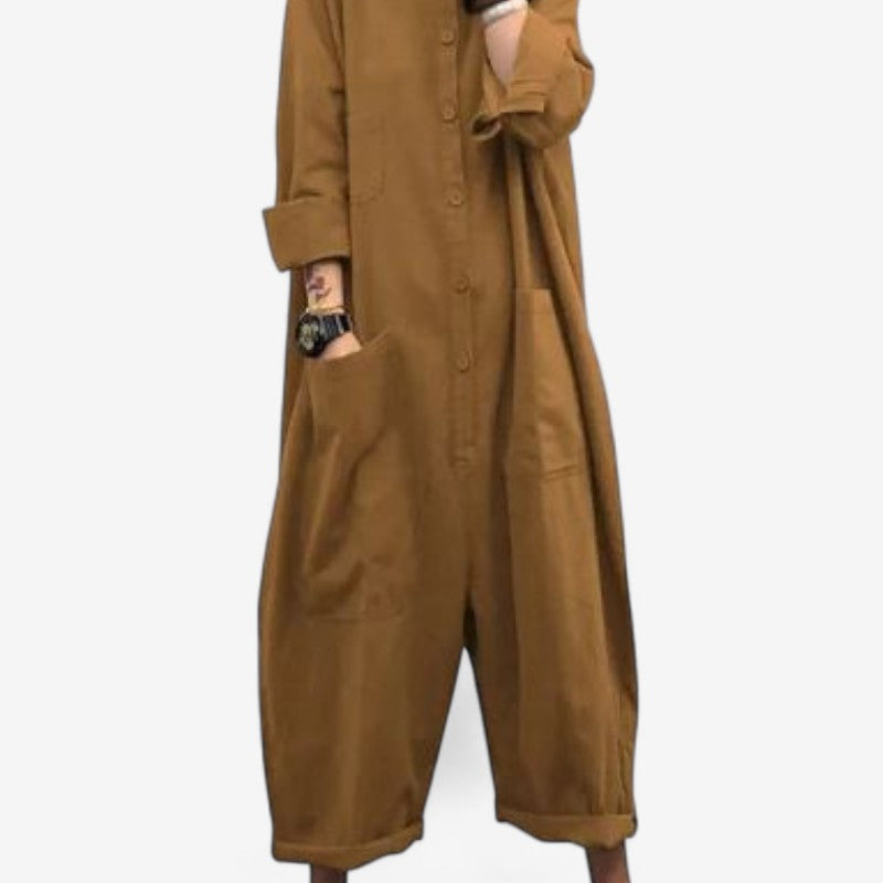Tiffany – Jumpsuit met Lange Mouwen Knopen aan de Voorkant en Zakken