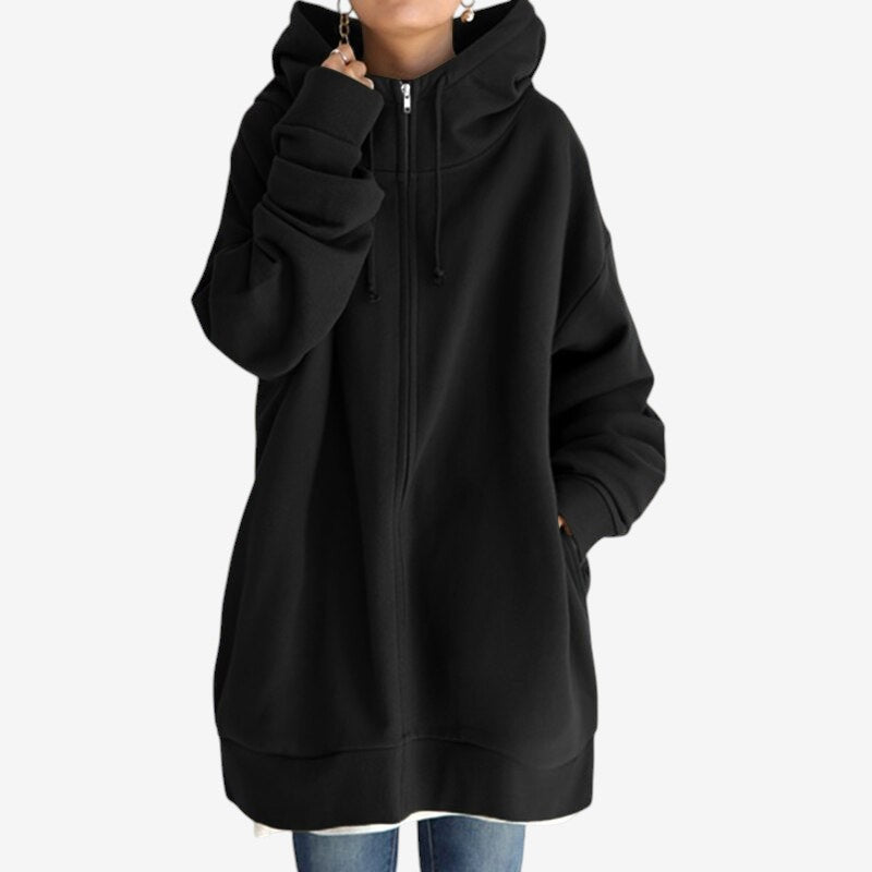 Aria – Lange Mouwen Oversized Hoodie met Ritssluiting en Geribbelde Details