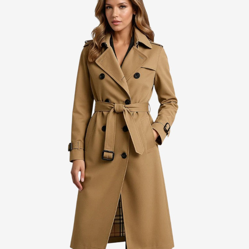Selena - Lange Mouw Trenchcoat met Verstelbare Tailleband en Meerdere Zakken