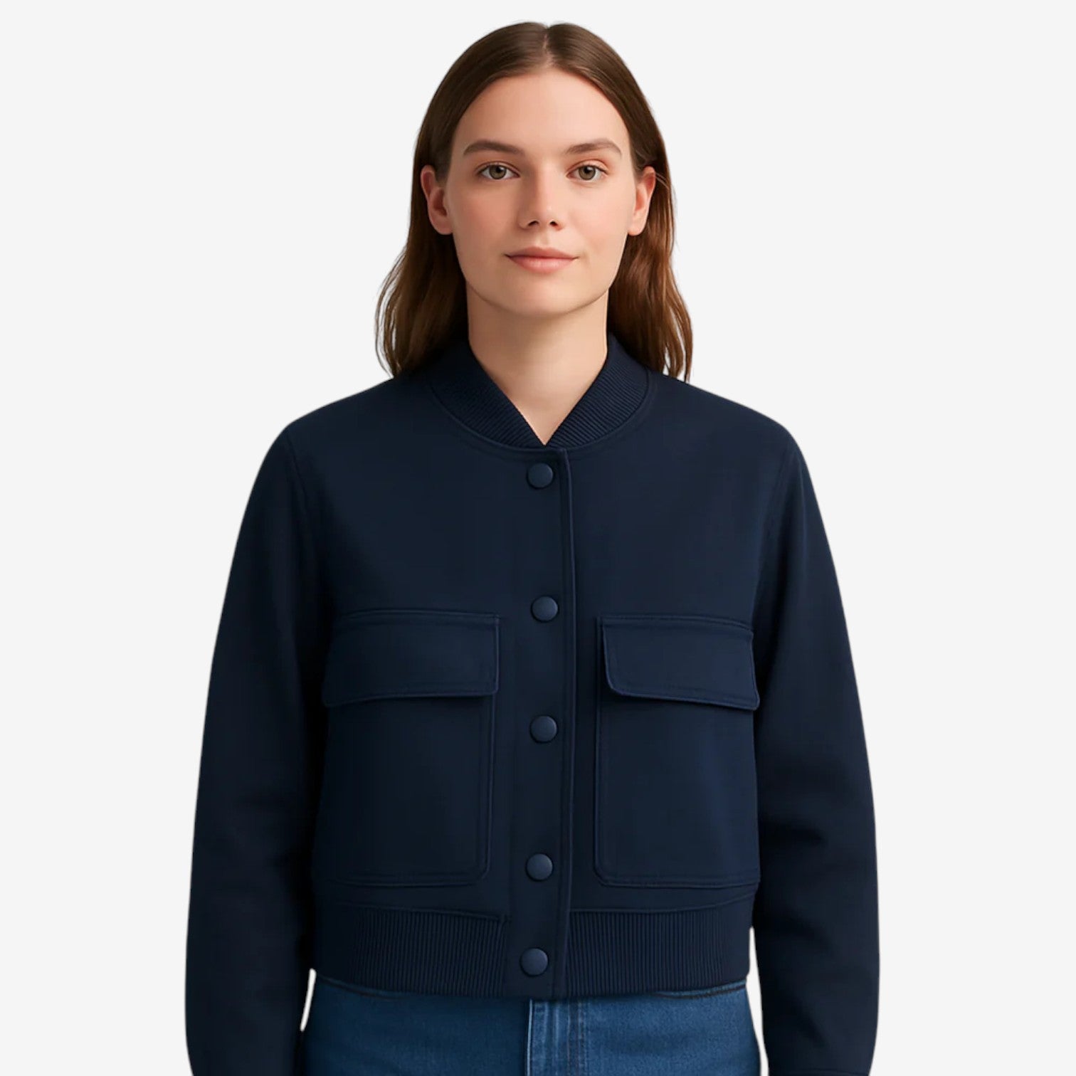 Isabella – Polyester Aviator Jacket met Geribde Manchetten en Voorsluiting