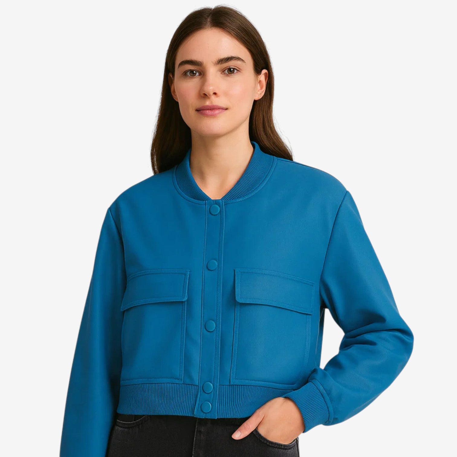 Isabella – Polyester Aviator Jacket met Geribde Manchetten en Voorsluiting