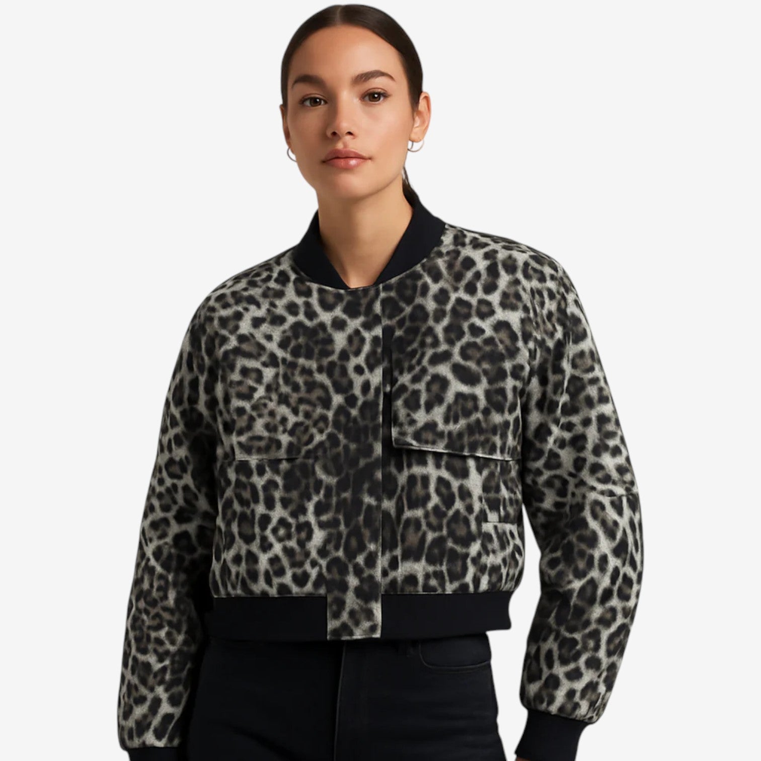 Isabella – Polyester Aviator Jacket met Geribde Manchetten en Voorsluiting