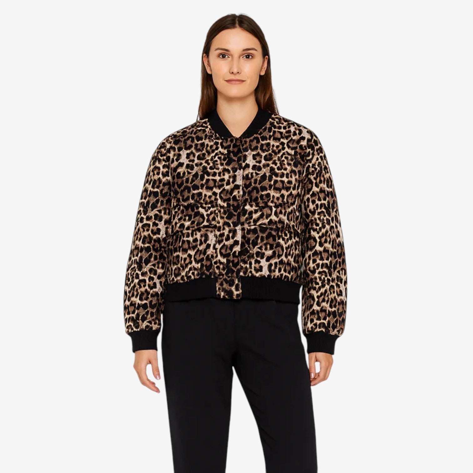 Isabella – Polyester Aviator Jacket met Geribde Manchetten en Voorsluiting