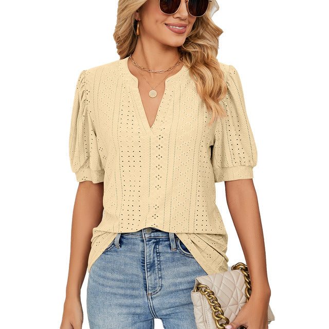 Rena - Gepofte mouwen blouse met V-decolleté