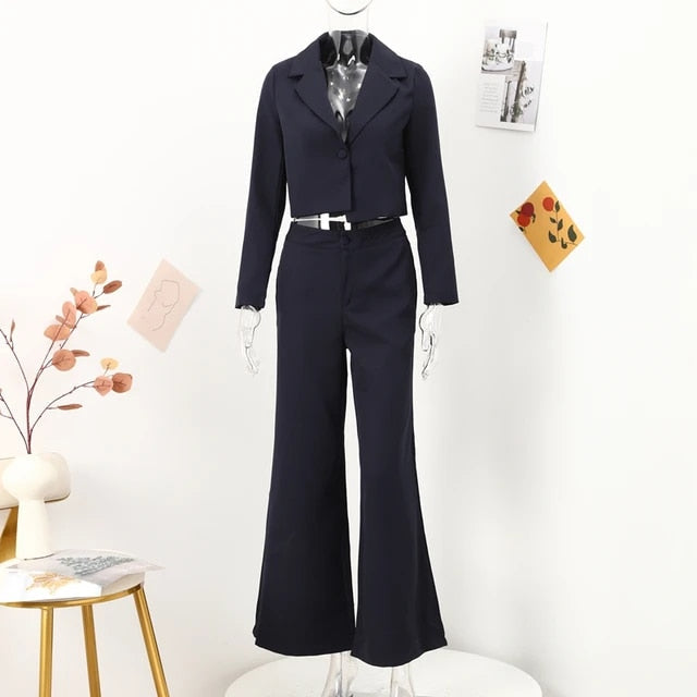 Amelie - Stijlvolle tweedelige set met blazer met kap en flatterende broek