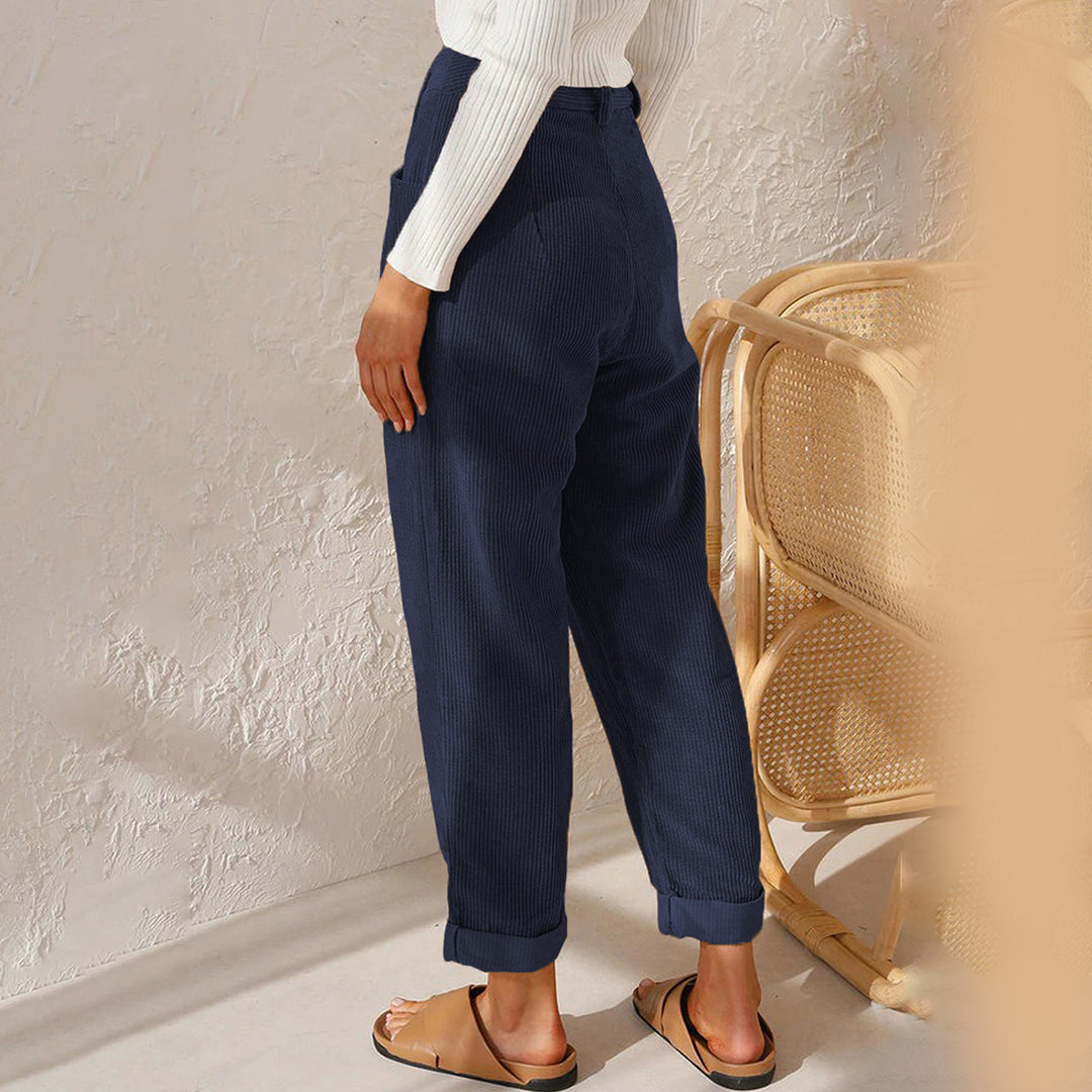 Annika - Ontspannen Corduroy broek met hoge taille en zakken