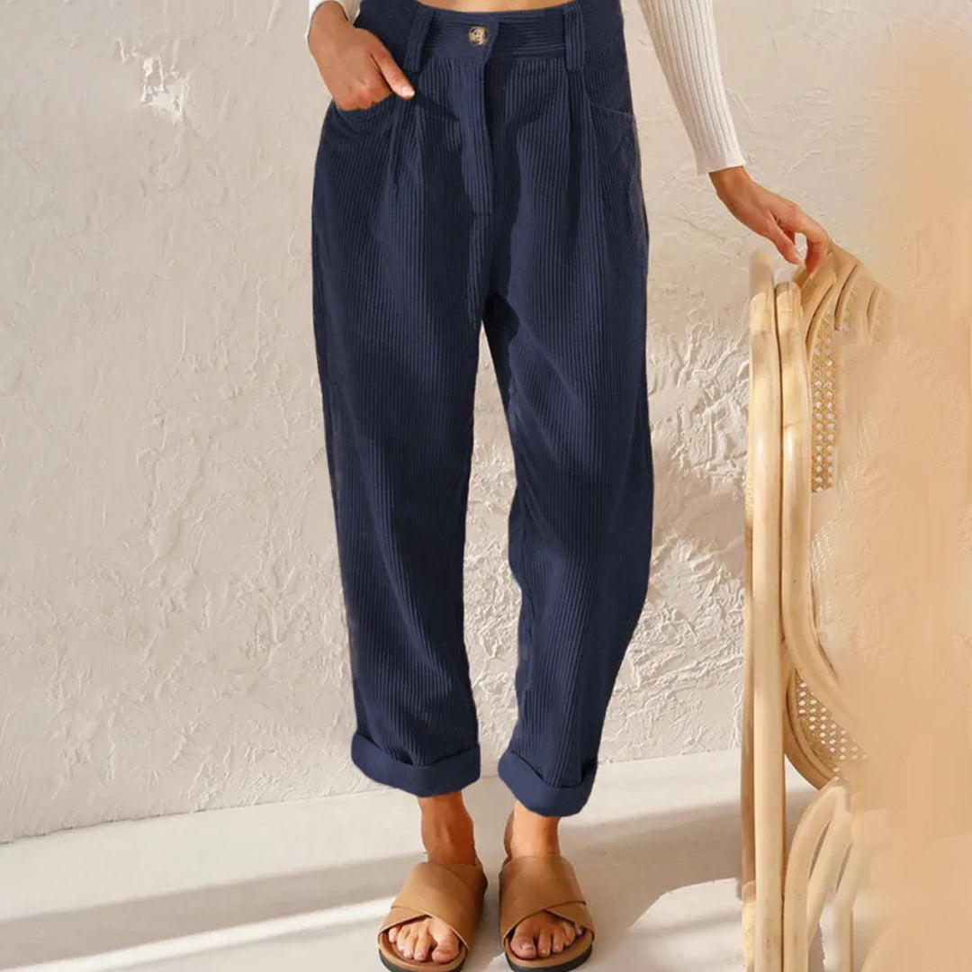 Annika - Ontspannen Corduroy broek met hoge taille en zakken