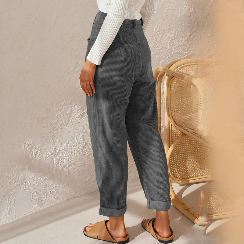 Annika - Ontspannen Corduroy broek met hoge taille en zakken