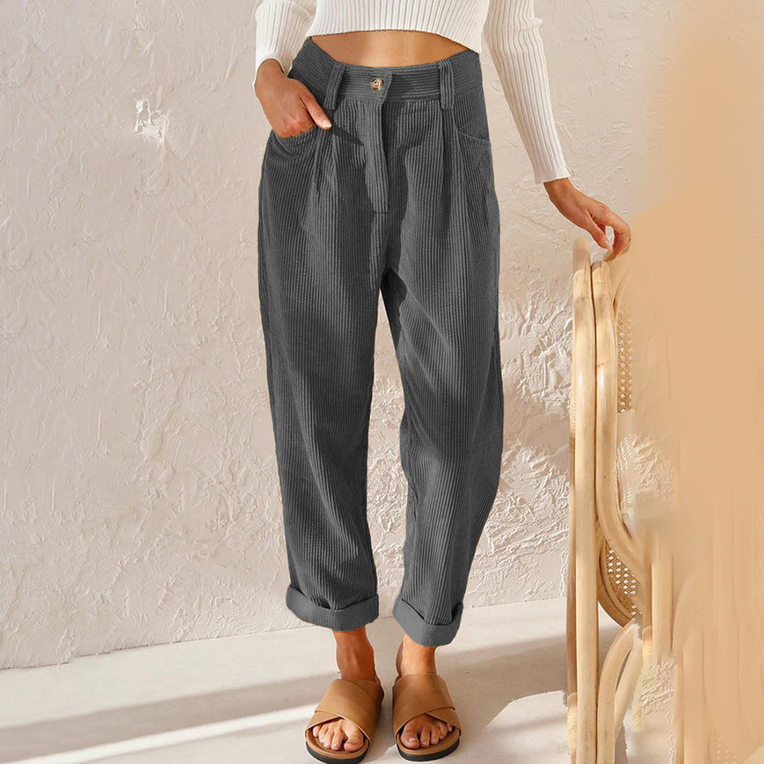 Annika - Ontspannen Corduroy broek met hoge taille en zakken
