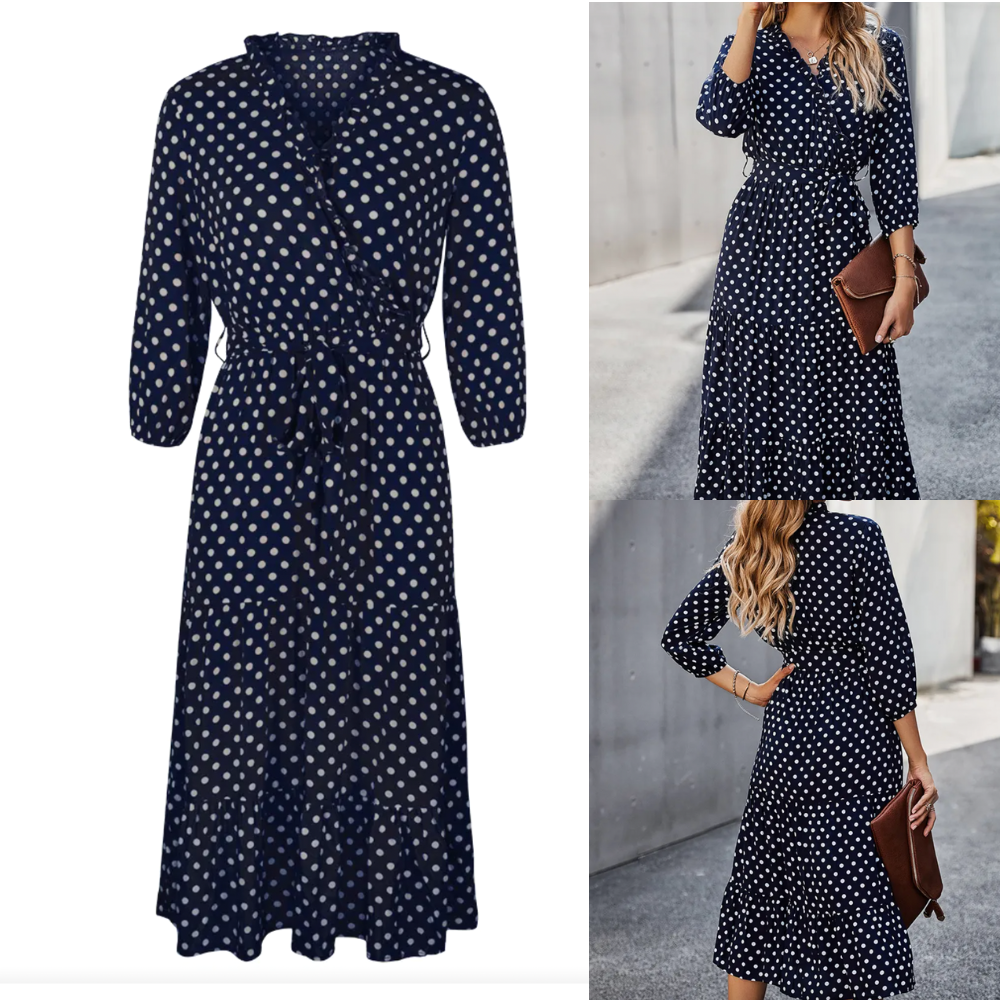 Luna - Polka Dot Wikkeljurk met flatterende pasvorm en ceintuur in taille