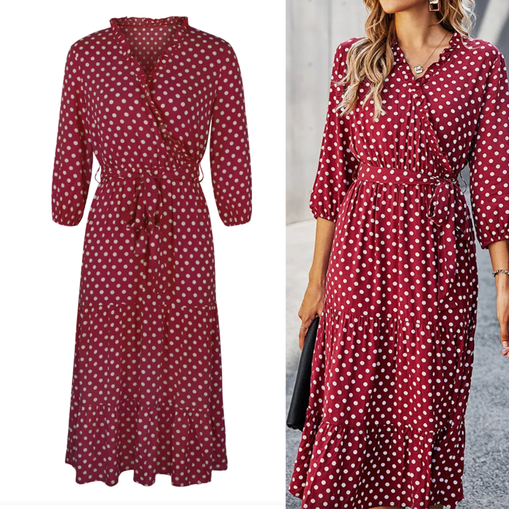 Luna - Polka Dot Wikkeljurk met flatterende pasvorm en ceintuur in taille
