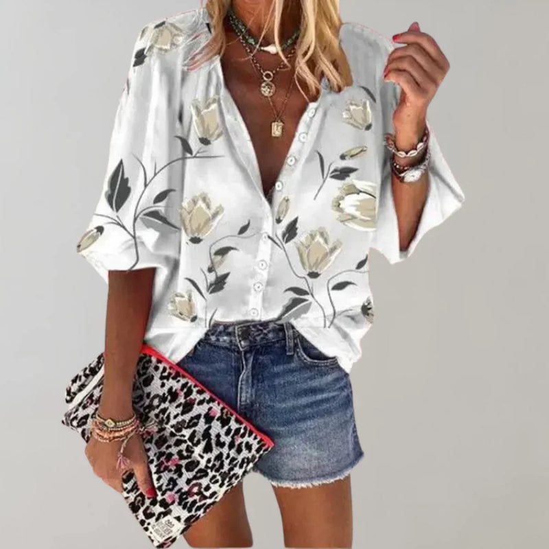 Luna - Elegante bloemenblouse met knoopjes vooraan