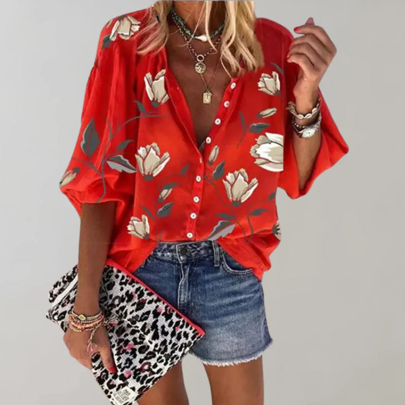 Luna - Elegante bloemenblouse met knoopjes vooraan