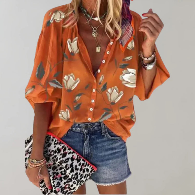 Luna - Elegante bloemenblouse met knoopjes vooraan