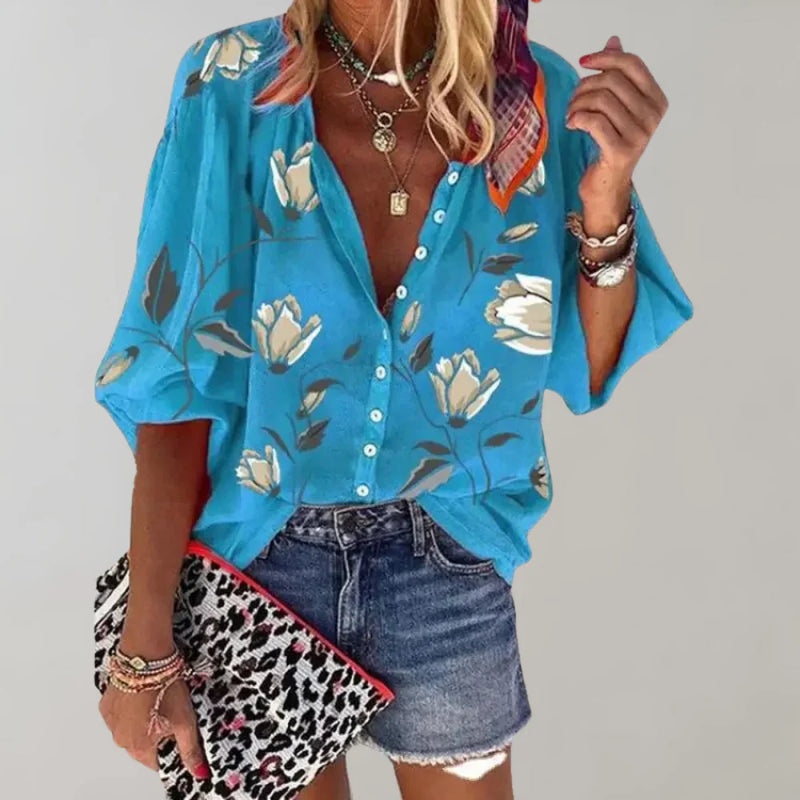 Luna - Elegante bloemenblouse met knoopjes vooraan