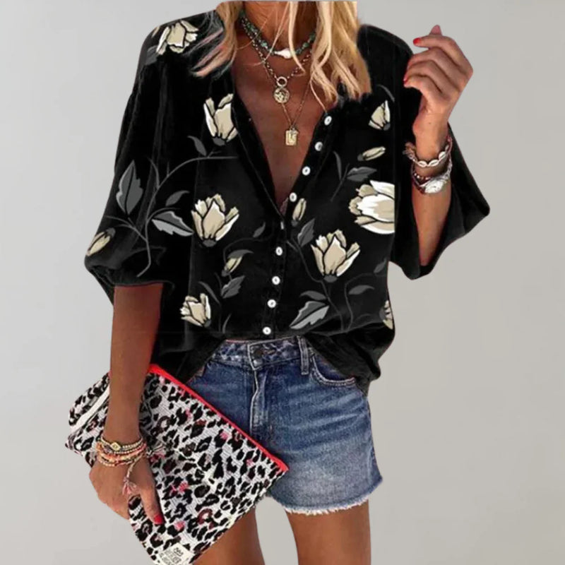 Luna - Elegante bloemenblouse met knoopjes vooraan
