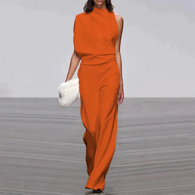 Sophia - Chique asymmetrische jumpsuit met sierlijke broek met wijde pijpen