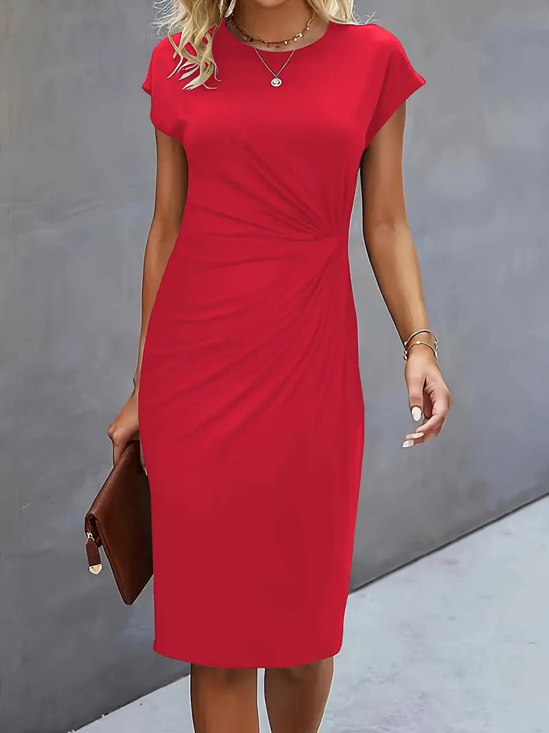 Naina - Chique midi-jurk met ronde hals en flatterend getailleerd silhouet